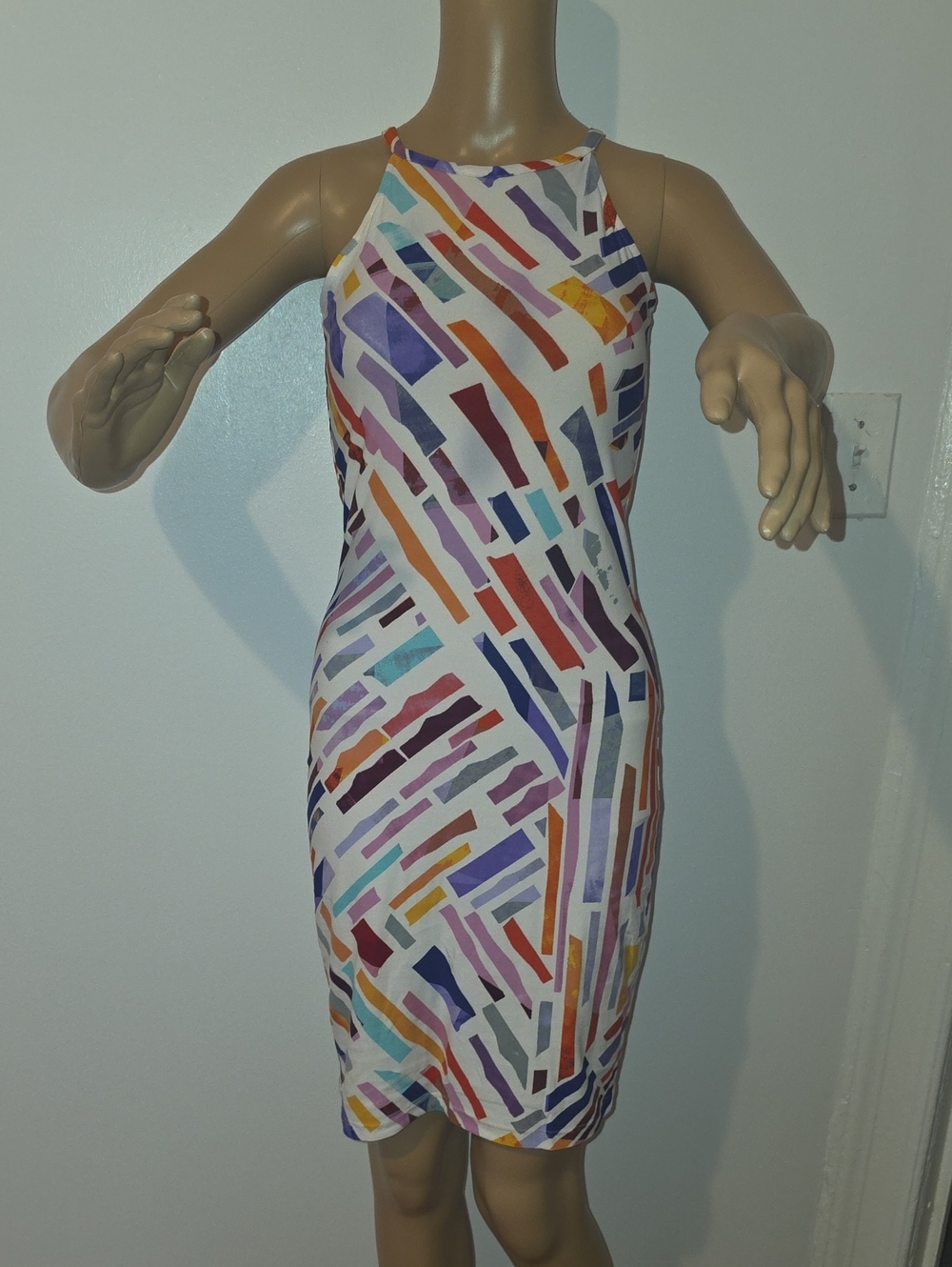 Multicolor Geometric Halter Sheath Dress